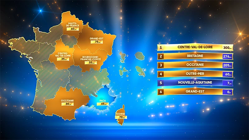 Quiz des Régions - écran antenne avec question et réponses multiples